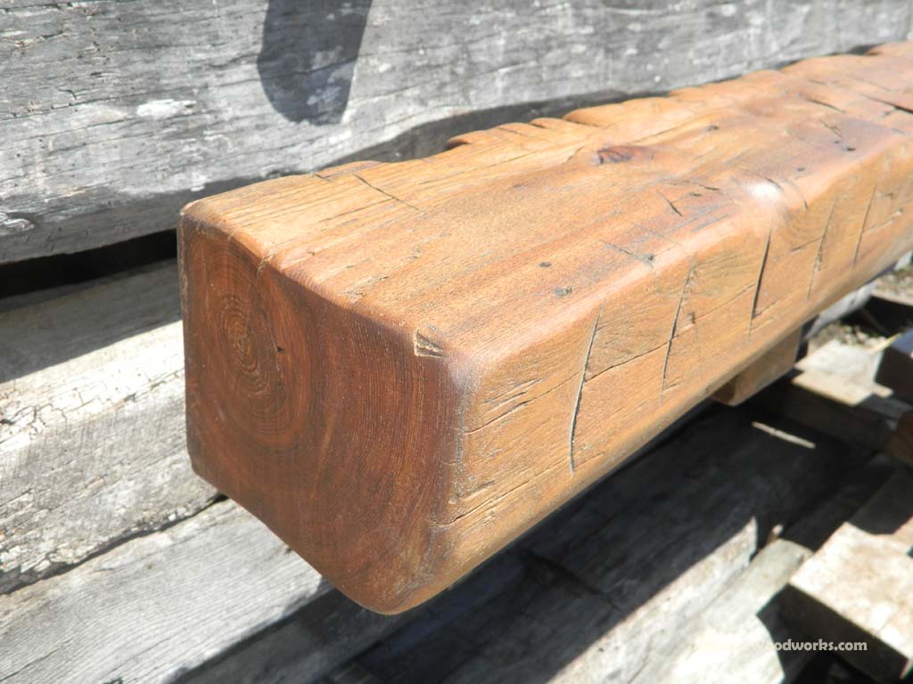 Red Elm Log Cabin Timber Fireplace Mantel - Antique Woodworks