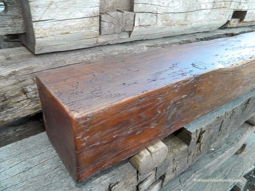 Sawn Barn Beam Mantel With Worm Trails Dark Stain Antique Woodworks